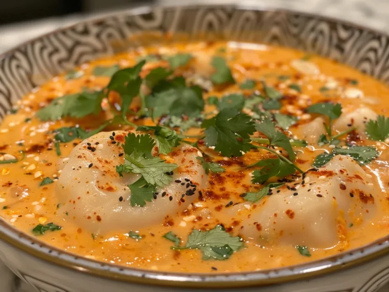 A Steaming Bowl of Red Curry Dumpling Soup