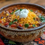 A steaming bowl of Taco Soup