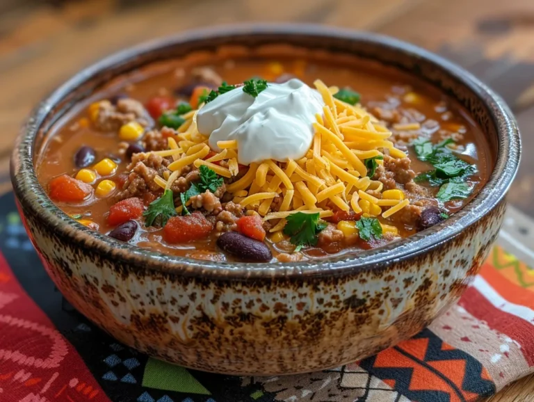 A steaming bowl of Taco Soup