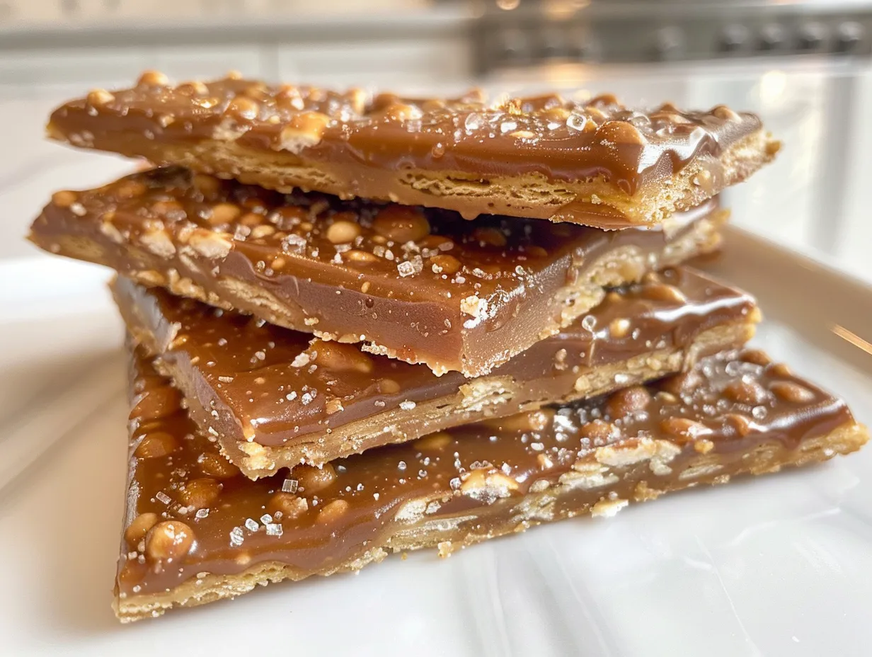 Close-up of Churro Saltine Toffee on a plate