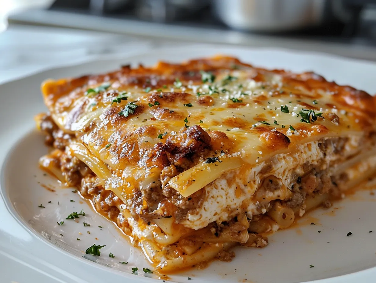 delicious baked cream cheese spaghetti casserole ready to serve