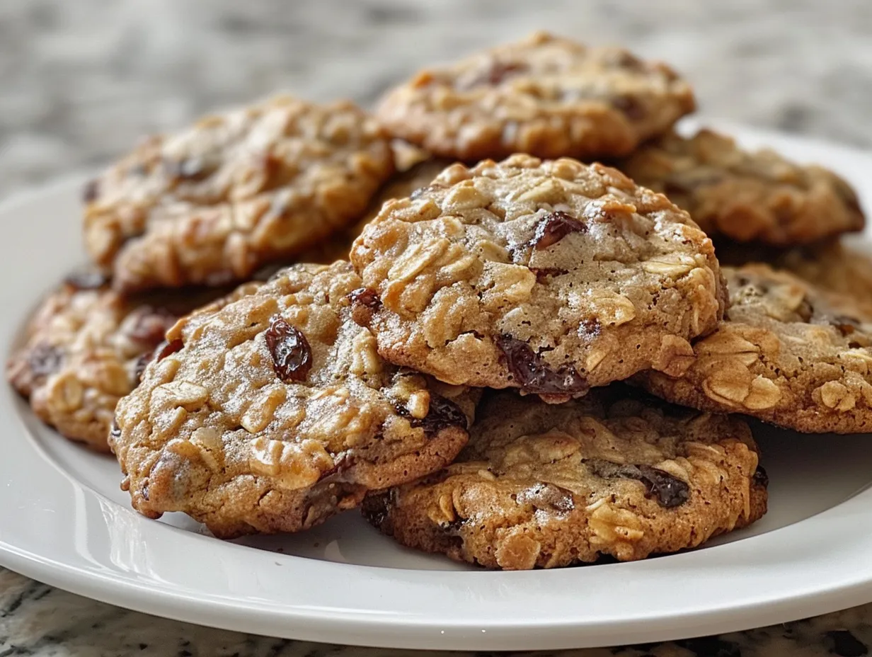 golden oatmeal raisin cookies on a cooling rack