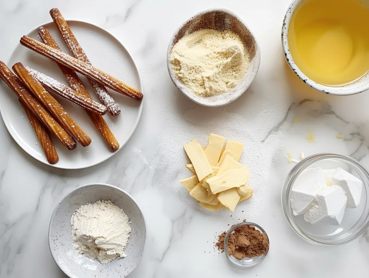 ingredients for churro saltine toffee on white marble