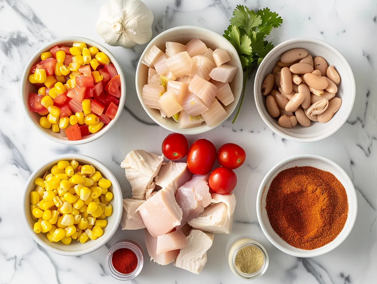 Raw ingredients for chicken taco soup