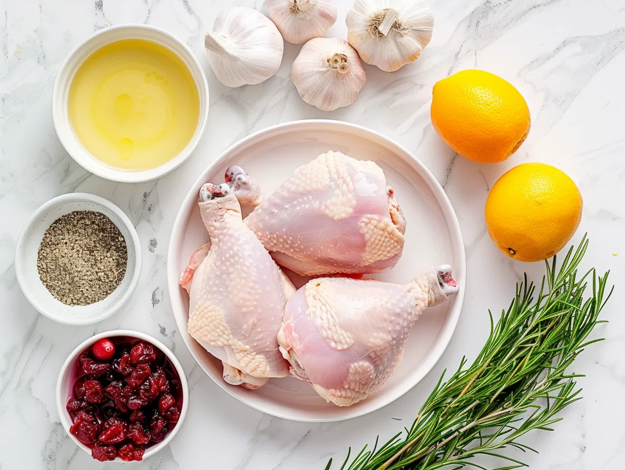 raw ingredients for cranberry orange chicken
