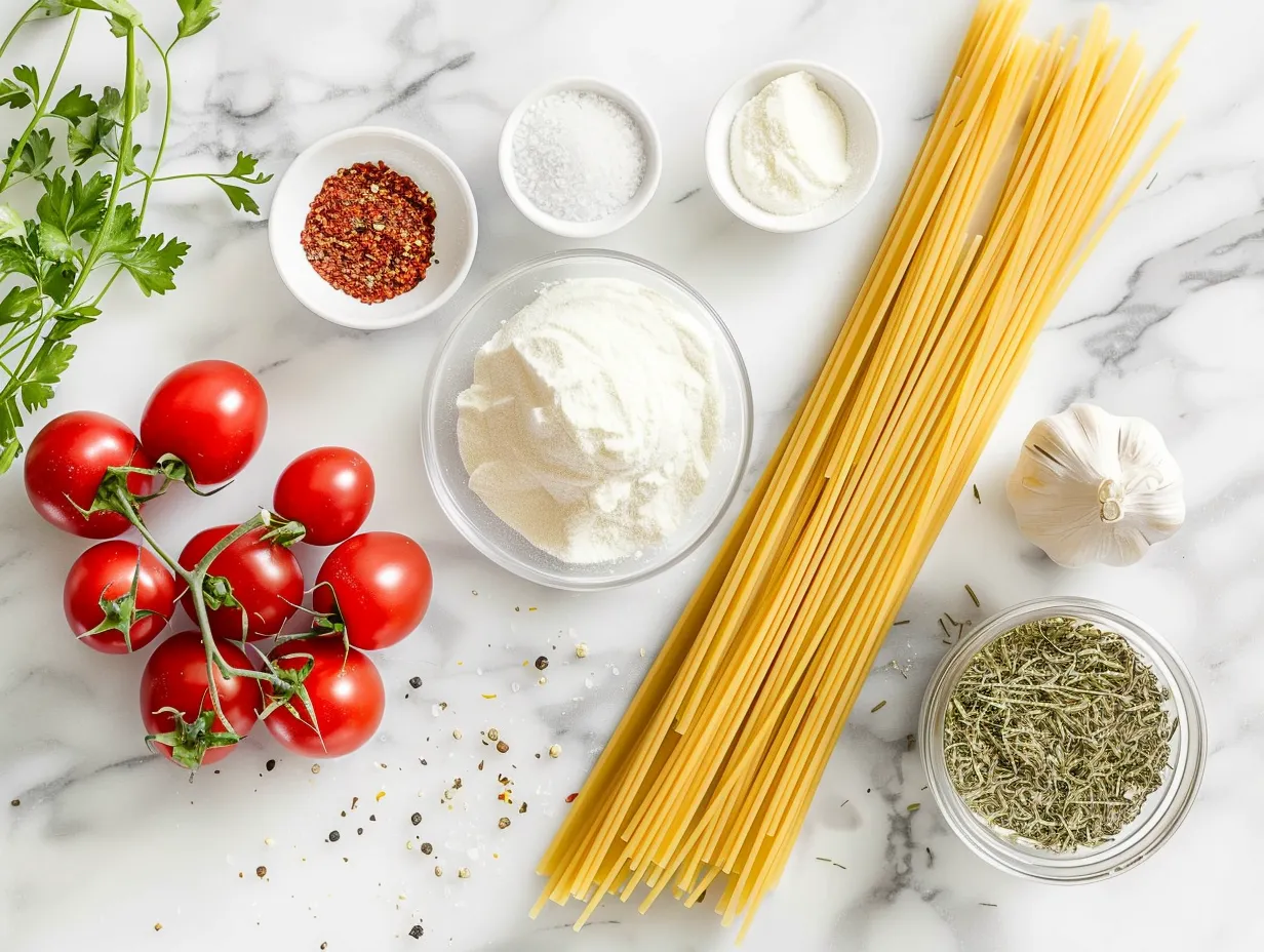 raw ingredients for creamy cajun chicken pasta