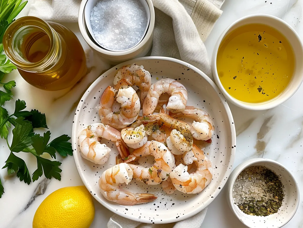 Raw ingredients for Honey Garlic Shrimp Bowl