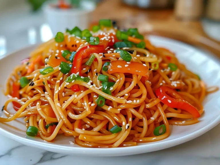 Teriyaki Noodles with Veggies on a Plate