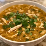White Chicken Chili in a Rustic Bowl